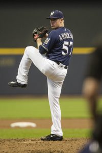 Chase Anderson, starting pitcher on Saturday April 23rd, 2016 at Miller Park in Milwaukee. 
