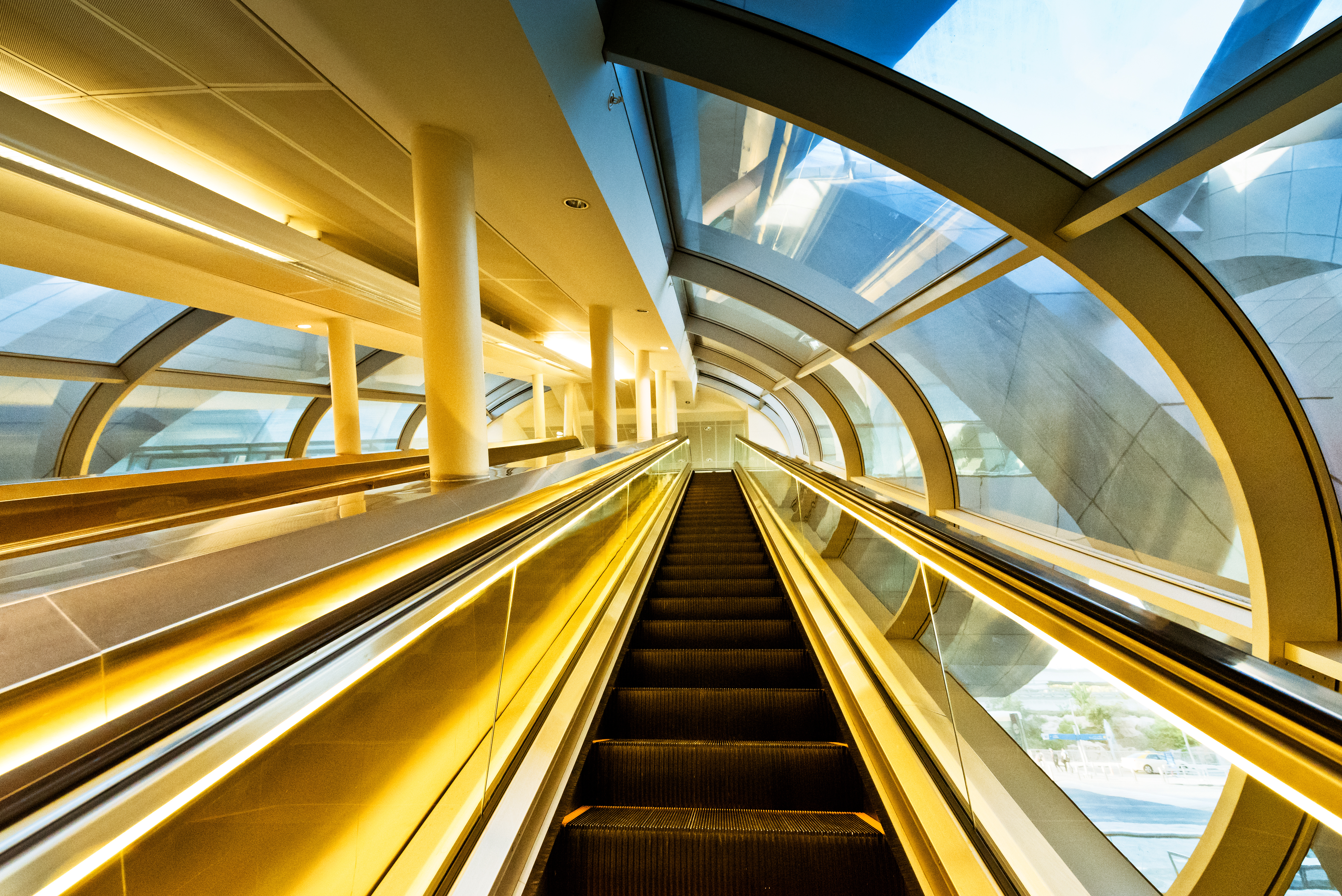 Modern Metro Station escalator in Dubai (Airport), United Arab Emirates